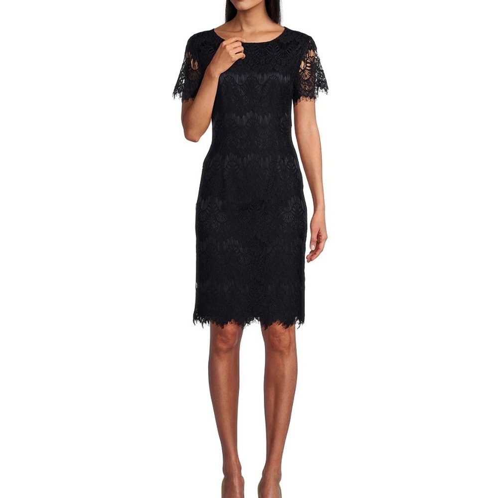 NWT Preston & York Felicia Lace Short Sleeve Crew Neck Sheath Dress Size 8